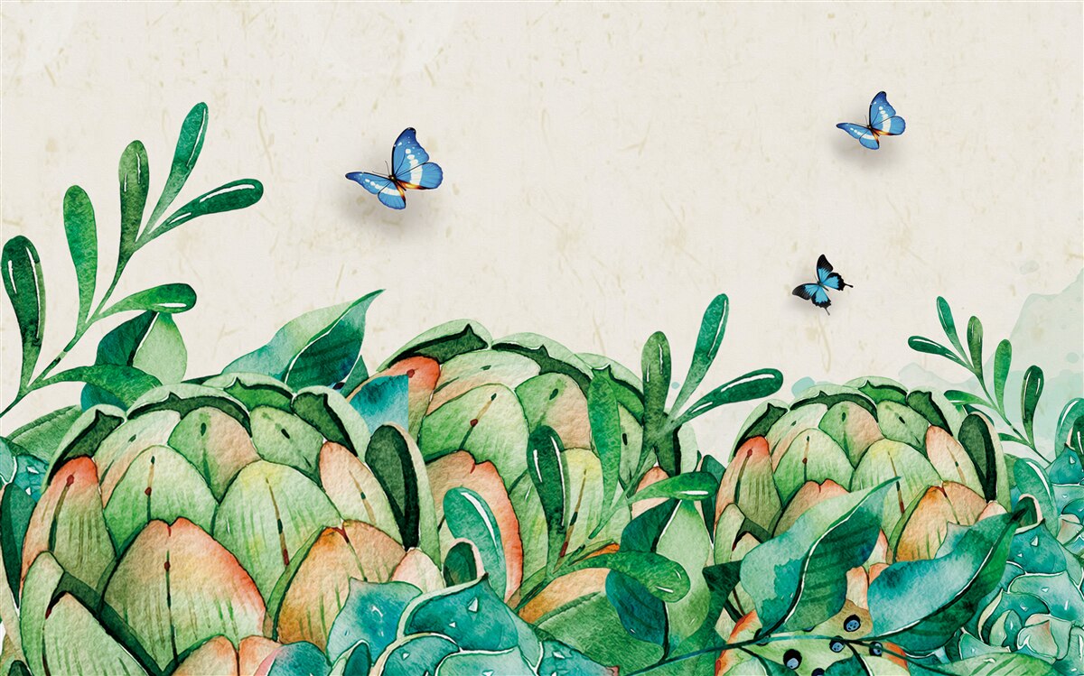 Papier peint papillons sur des bourgeons non ouverts