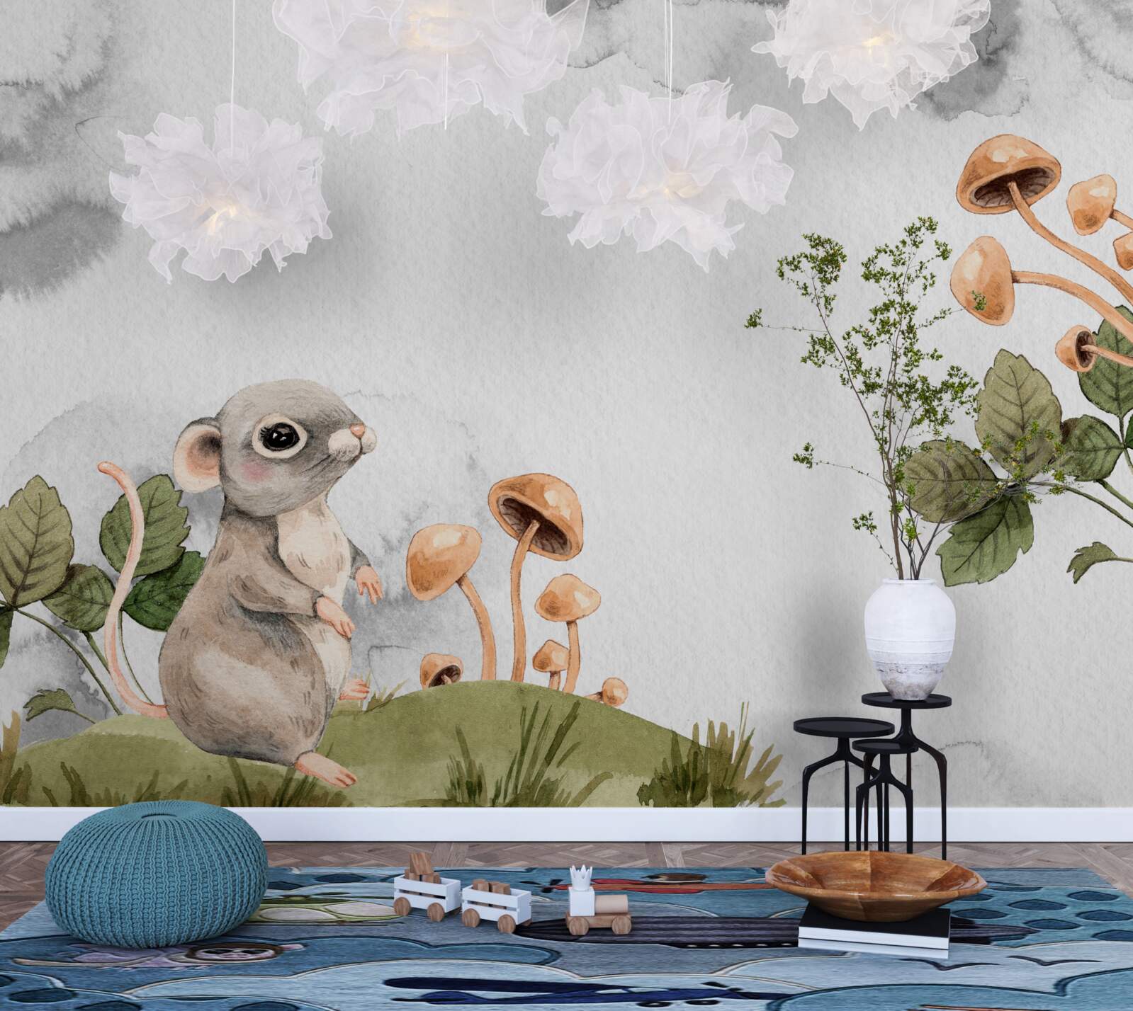 Papier peint La souris essaie de trouver un moyen d'obtenir un champignon.