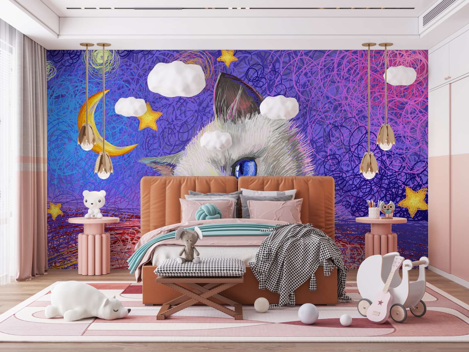 Papier peint un chat mignon regarde la lune