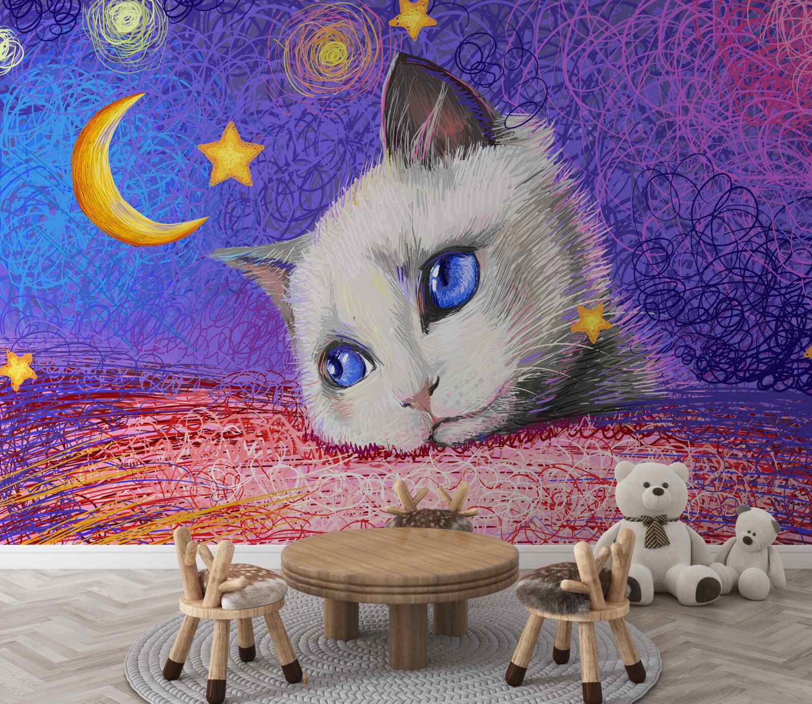 Papier peint un chat mignon regarde la lune