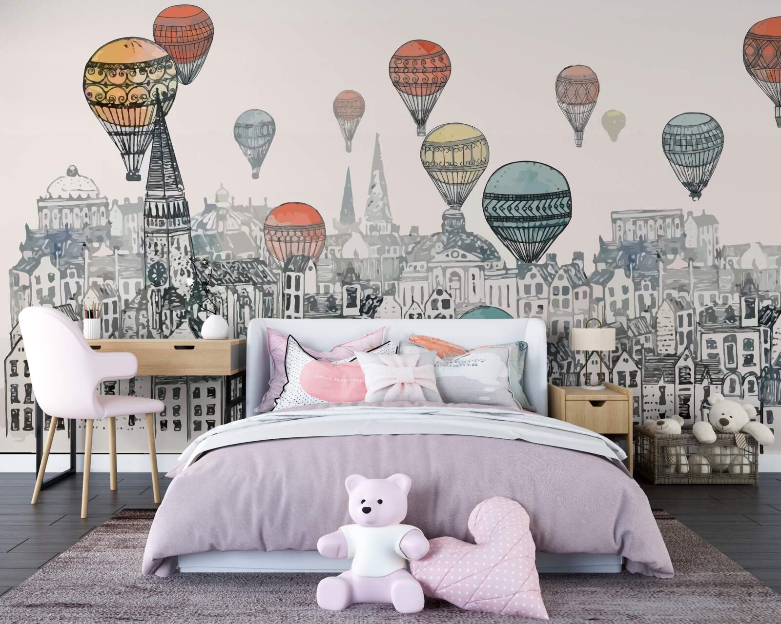 Papier peint des ballons survolent la ville