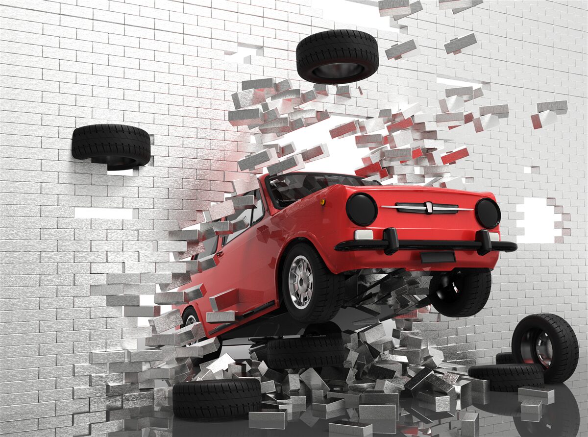 Papier peint la voiture perce un mur de briques