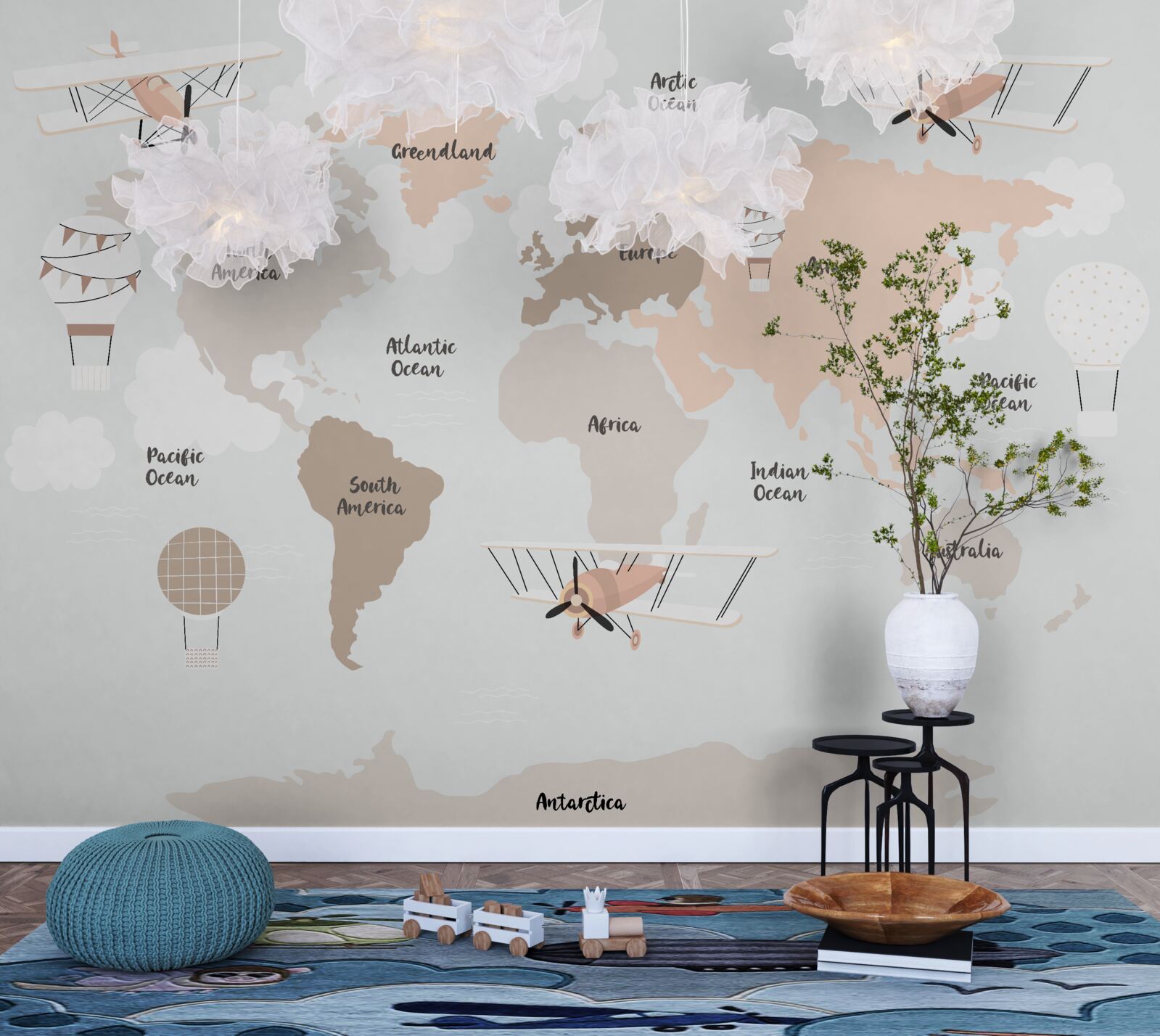 Papier peint noms des continents sur le globe