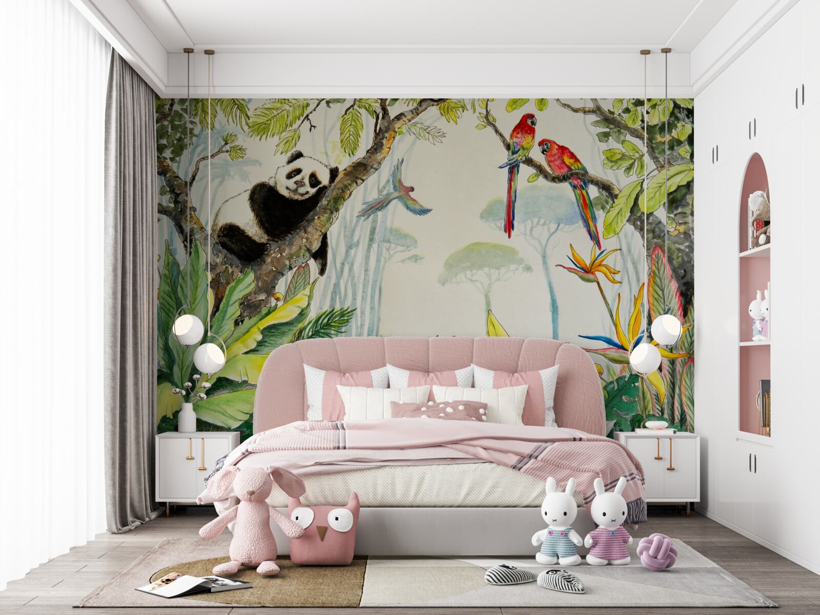 Papier peint panda se détend sur les branches d'un arbre