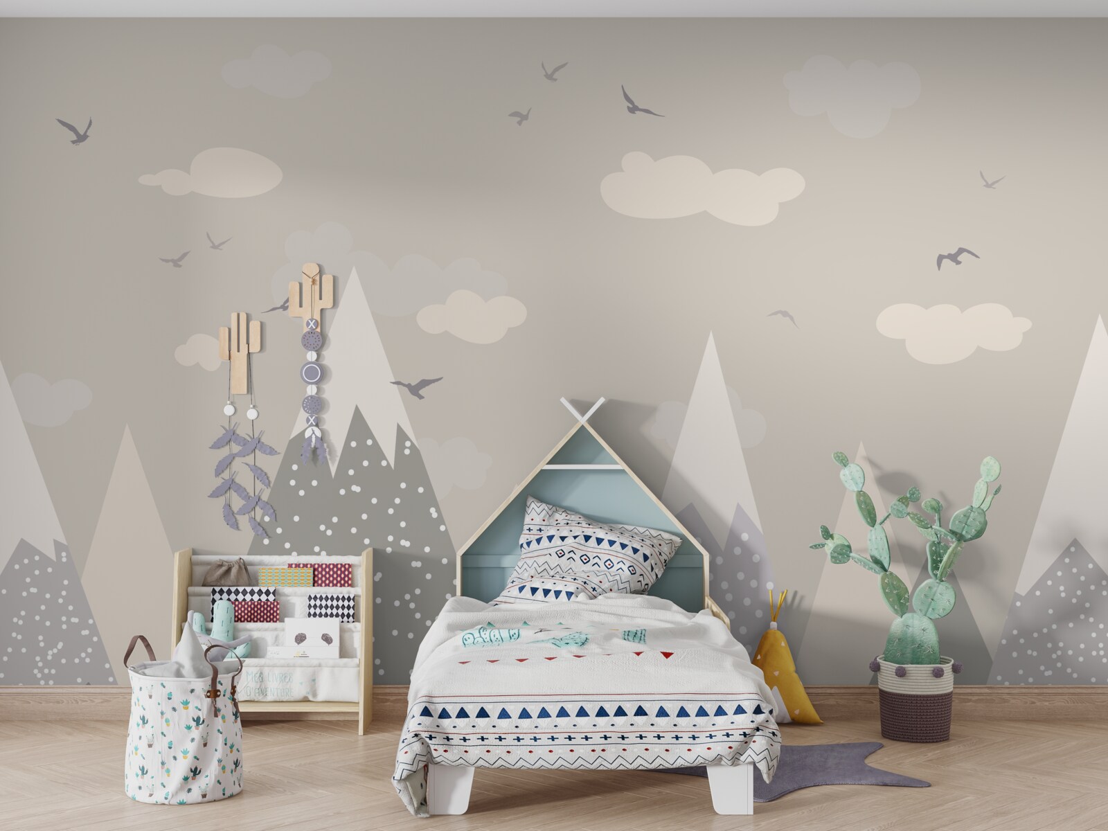 Papier peint sommets enneigés et oiseaux