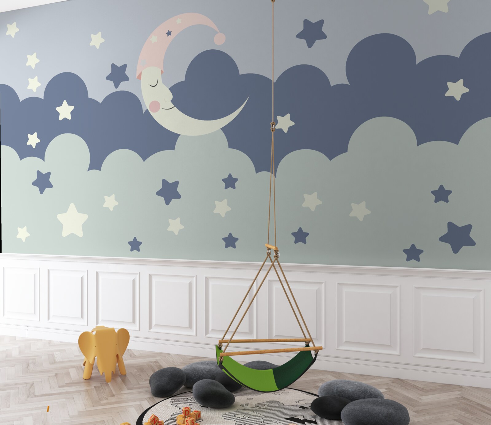 Papier peint la lune et les luminaires s'endorment