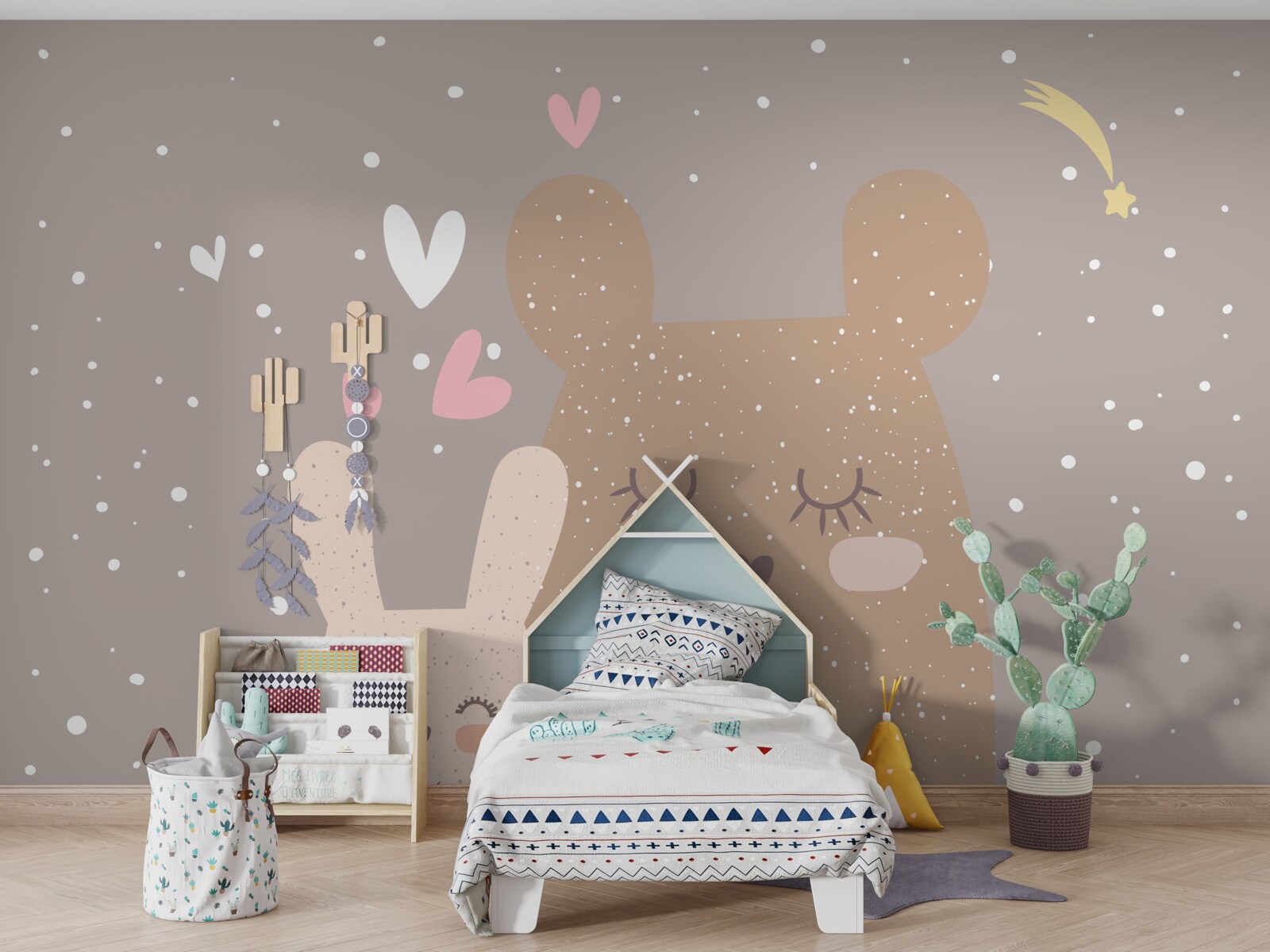 Papier peint le lapin et l'ours font la sieste