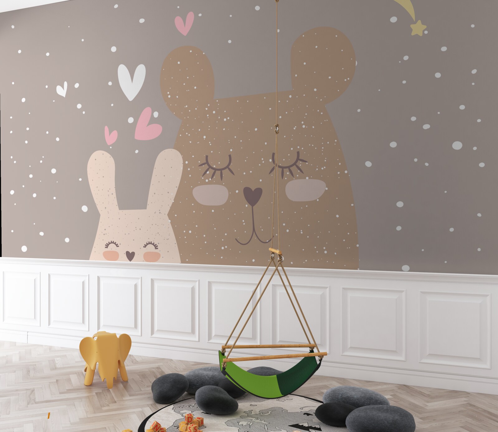 Papier peint le lapin et l'ours font la sieste