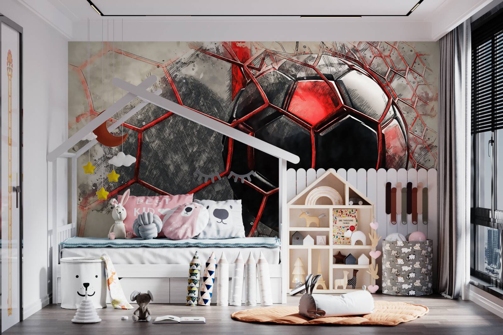 Papier peint le filet est déchiré par le ballon