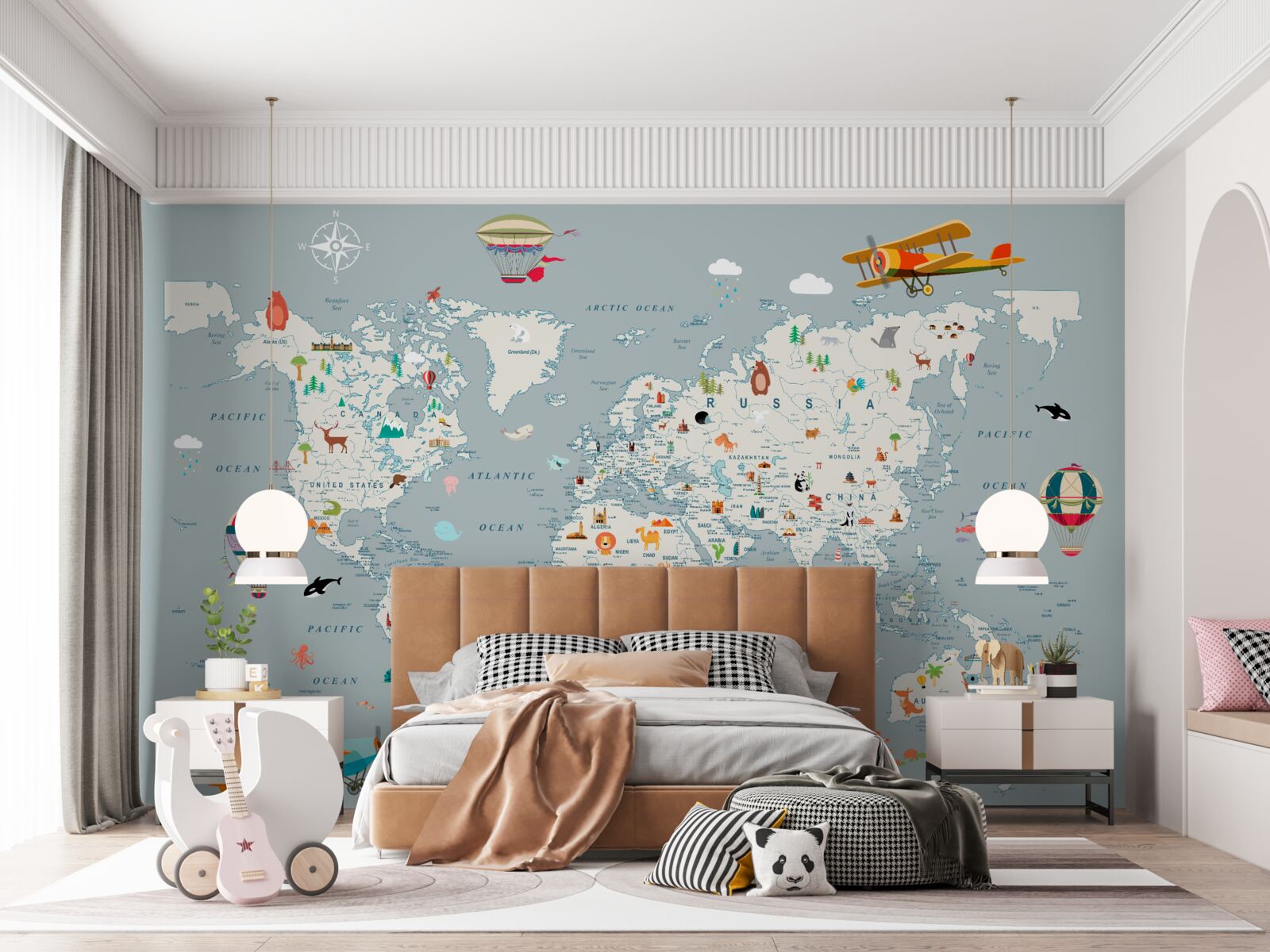 Papier peint carte du monde et transport aérien