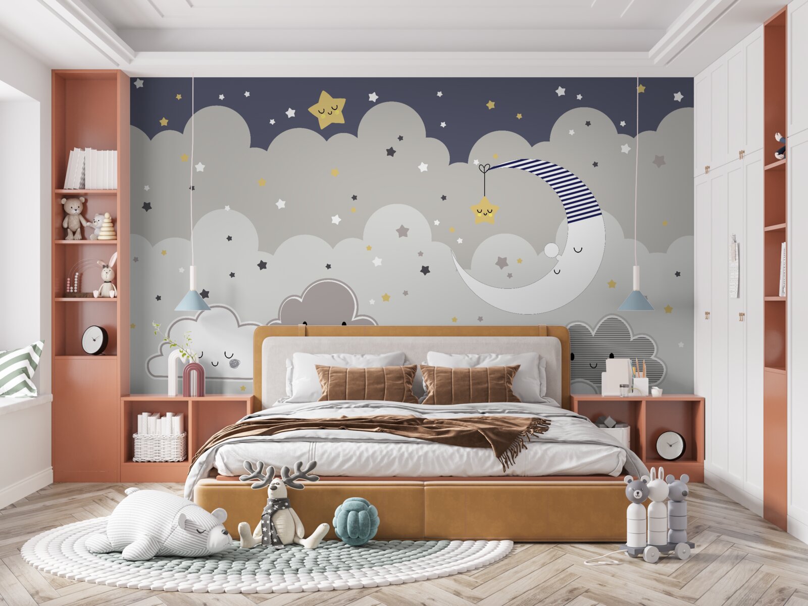 Papier peint les nuages et la lune s'endorment également