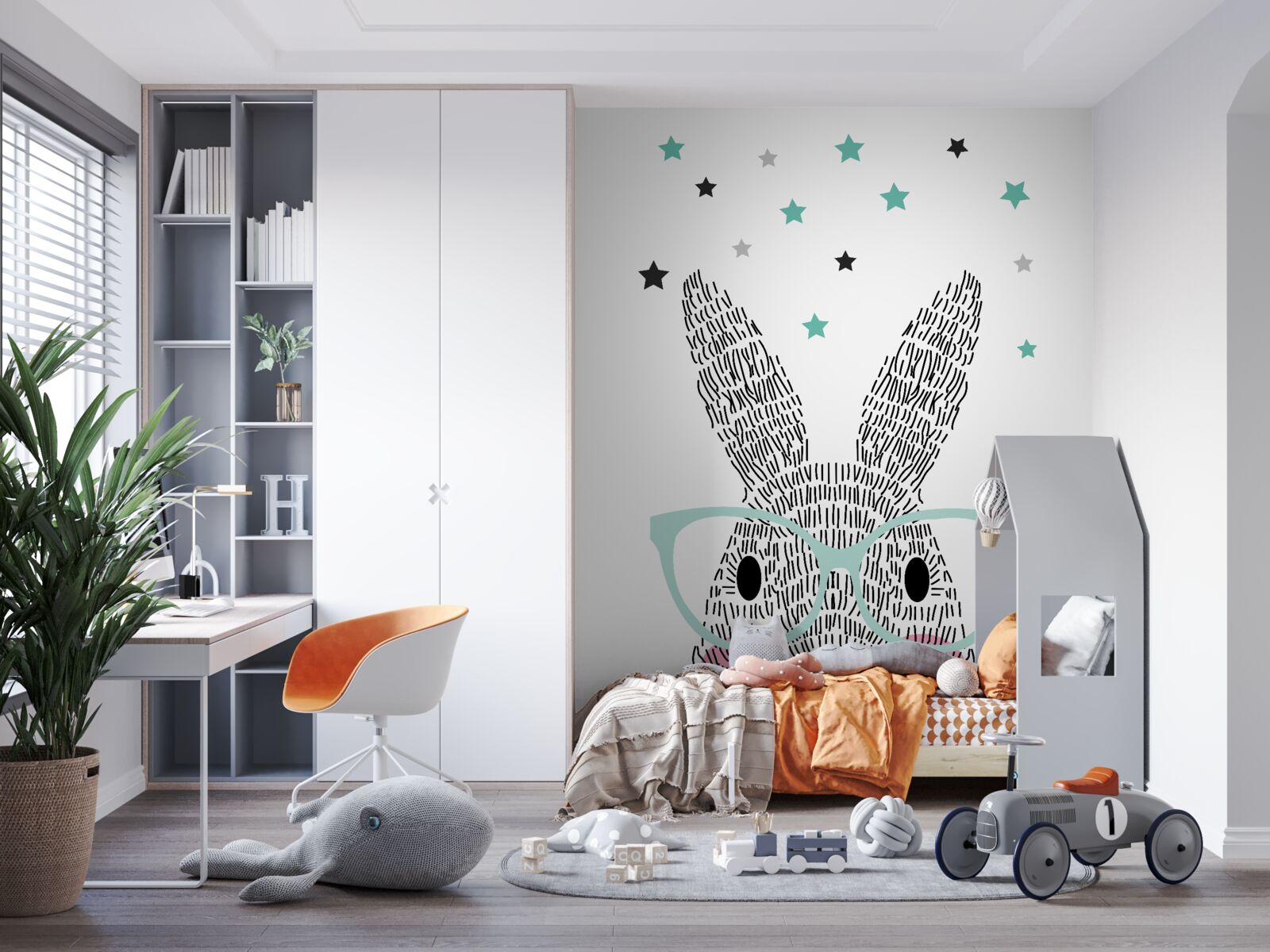 Papier peint lapin amorphe avec des lunettes