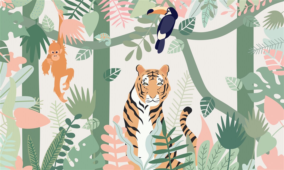 Papier peint le tigre et ses amis dans la forêt