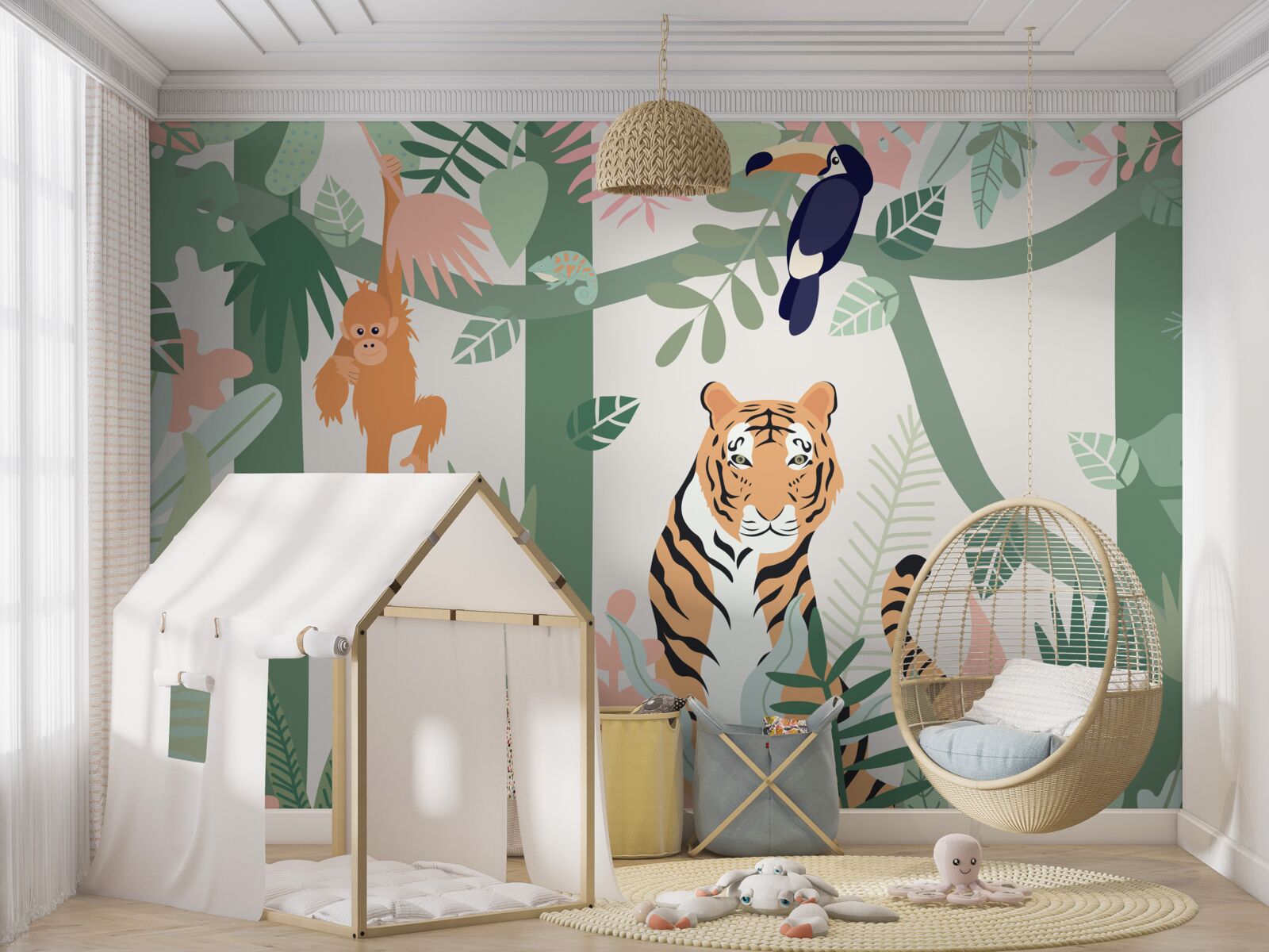 Papier peint le tigre et ses amis dans la forêt
