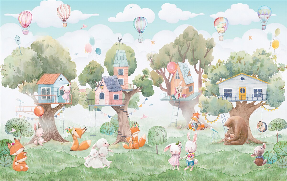 Papier peint maisons en bois construites par les enfants