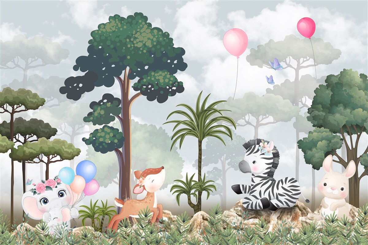 Papier peint Les animaux de la forêt fêtent leur anniversaire