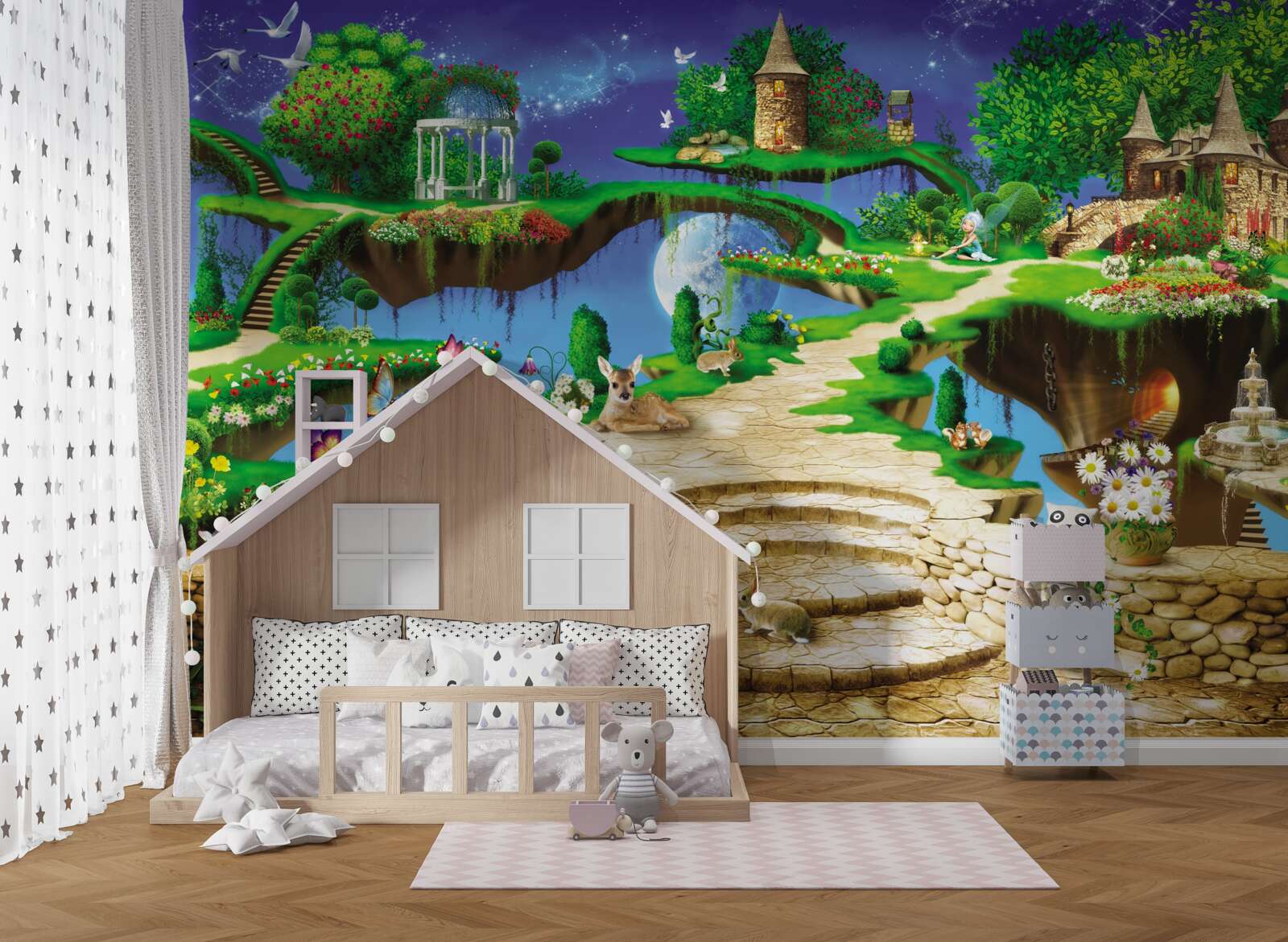 Papier peint maison d'animaux en nuage