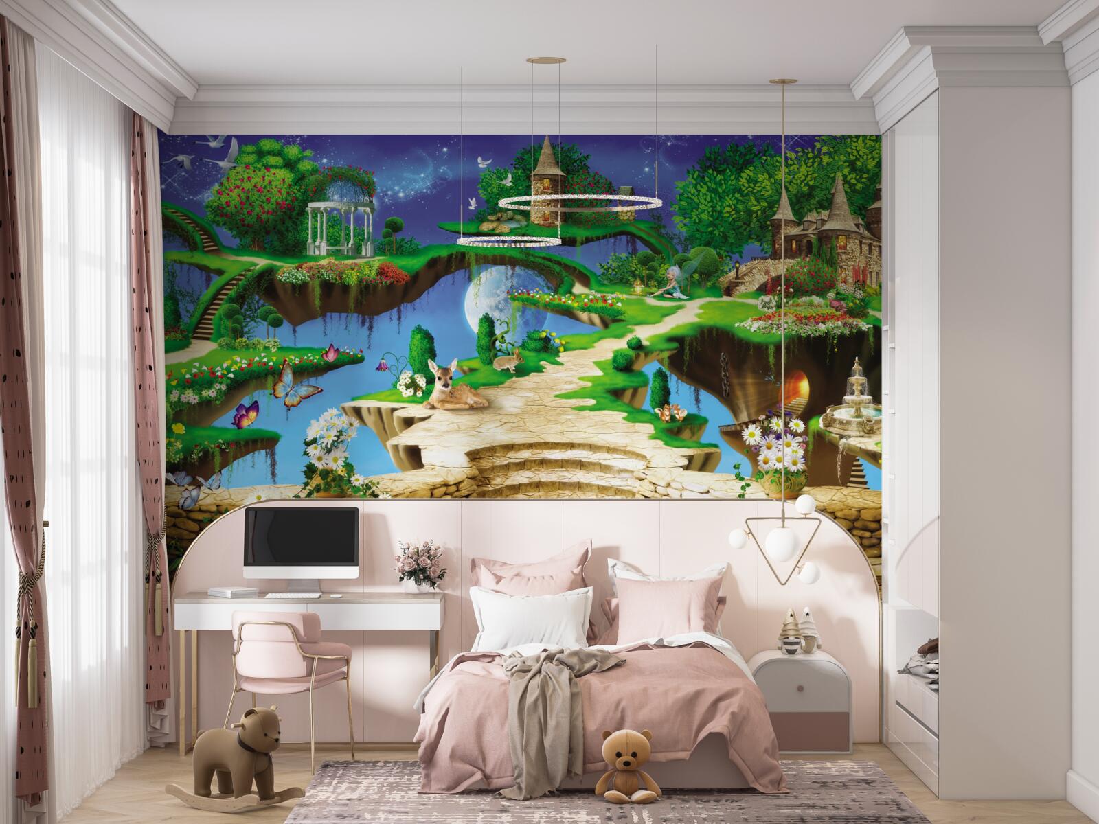 Papier peint maison d'animaux en nuage