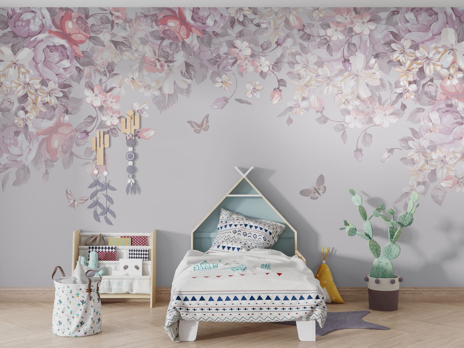 Papier peint des fleurs et des papillons pleins de tendresse