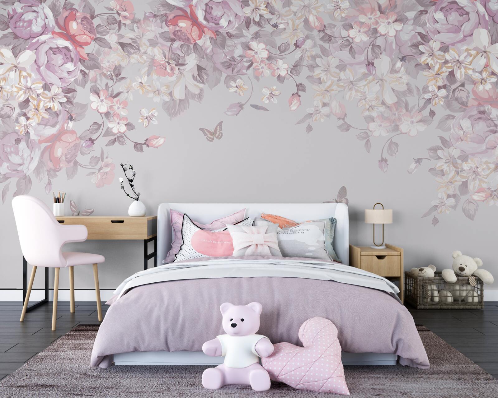 Papier peint des fleurs et des papillons pleins de tendresse