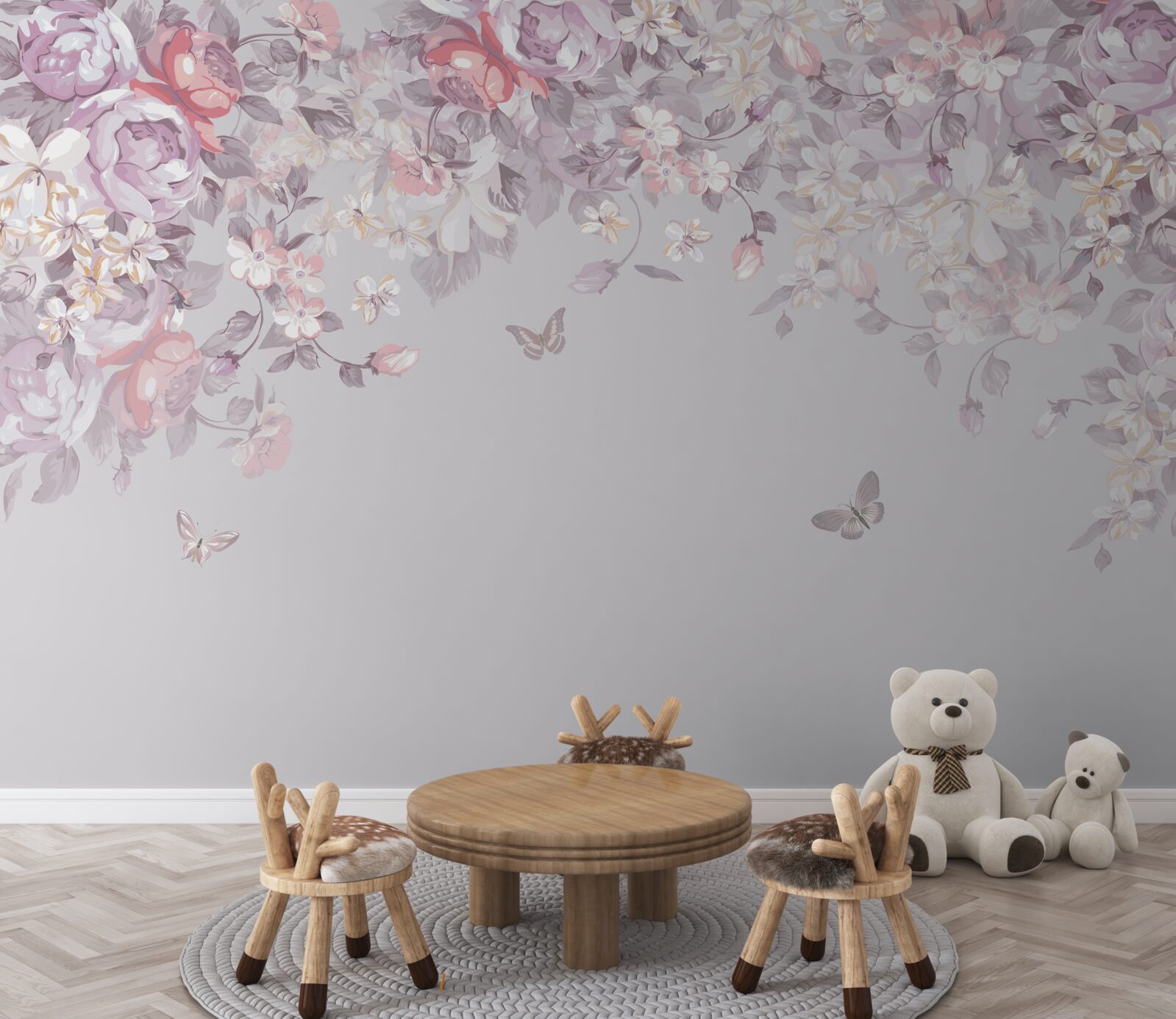 Papier peint des fleurs et des papillons pleins de tendresse