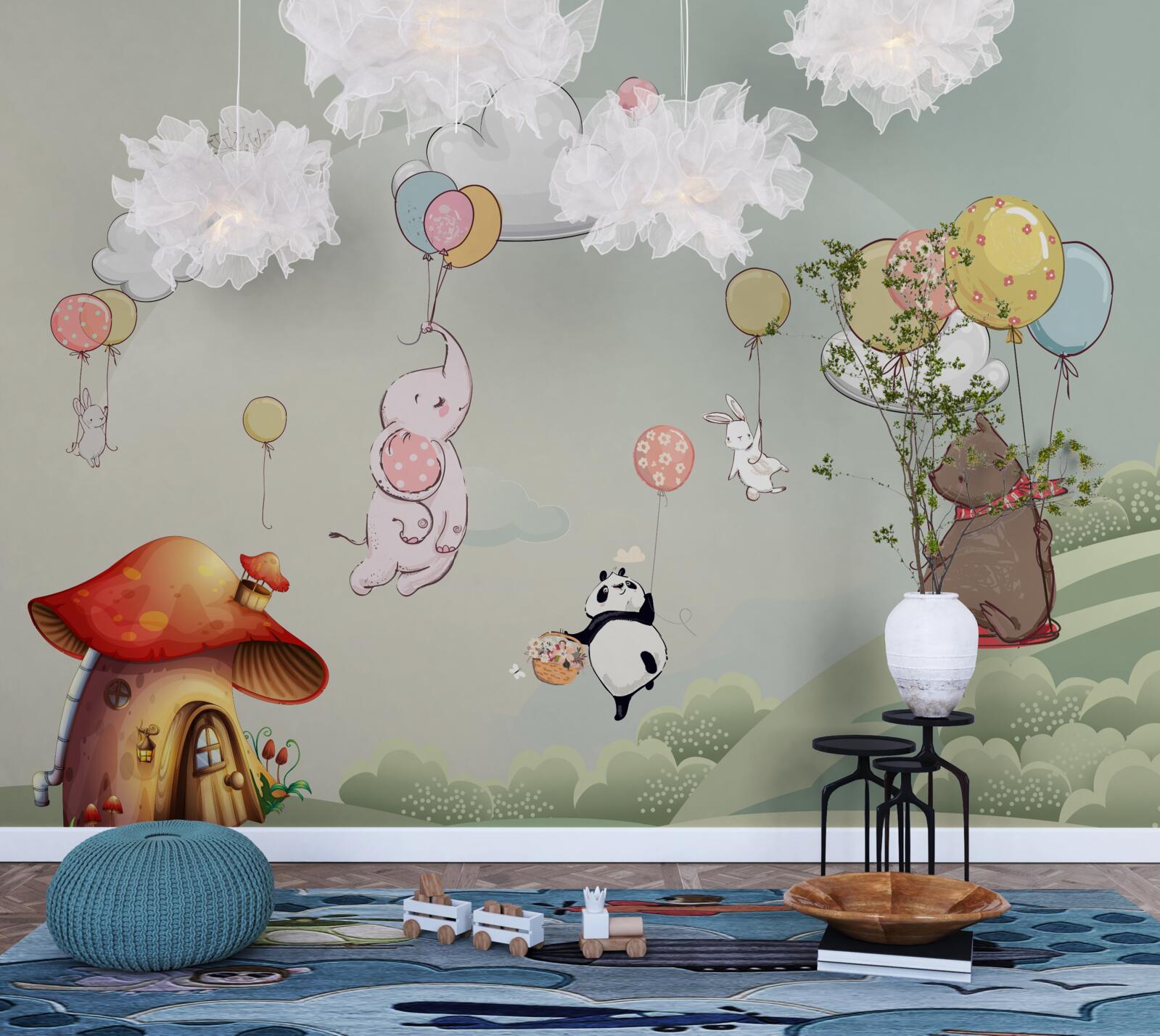 Papier peint les animaux volent sur des ballons