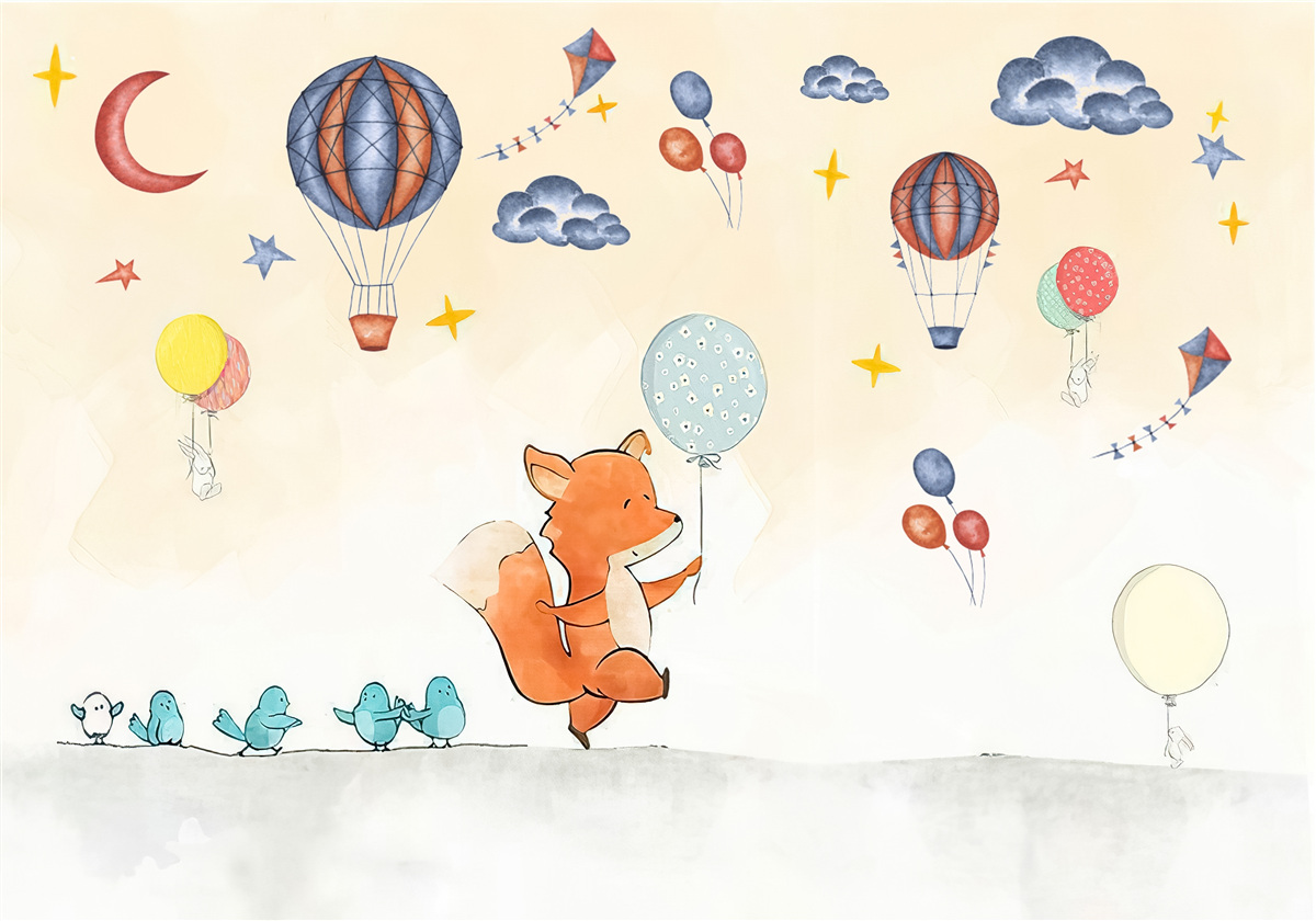 Papier peint le petit renard va à la fête
