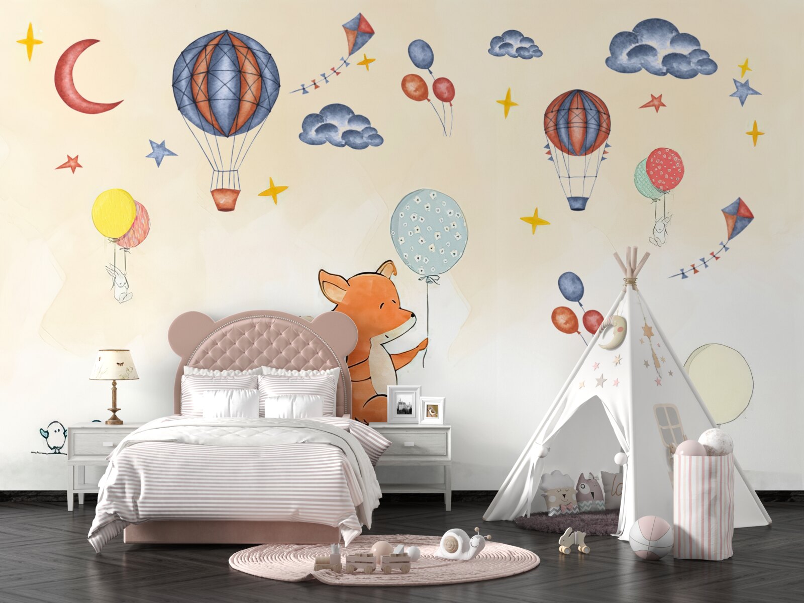 Papier peint le petit renard va à la fête