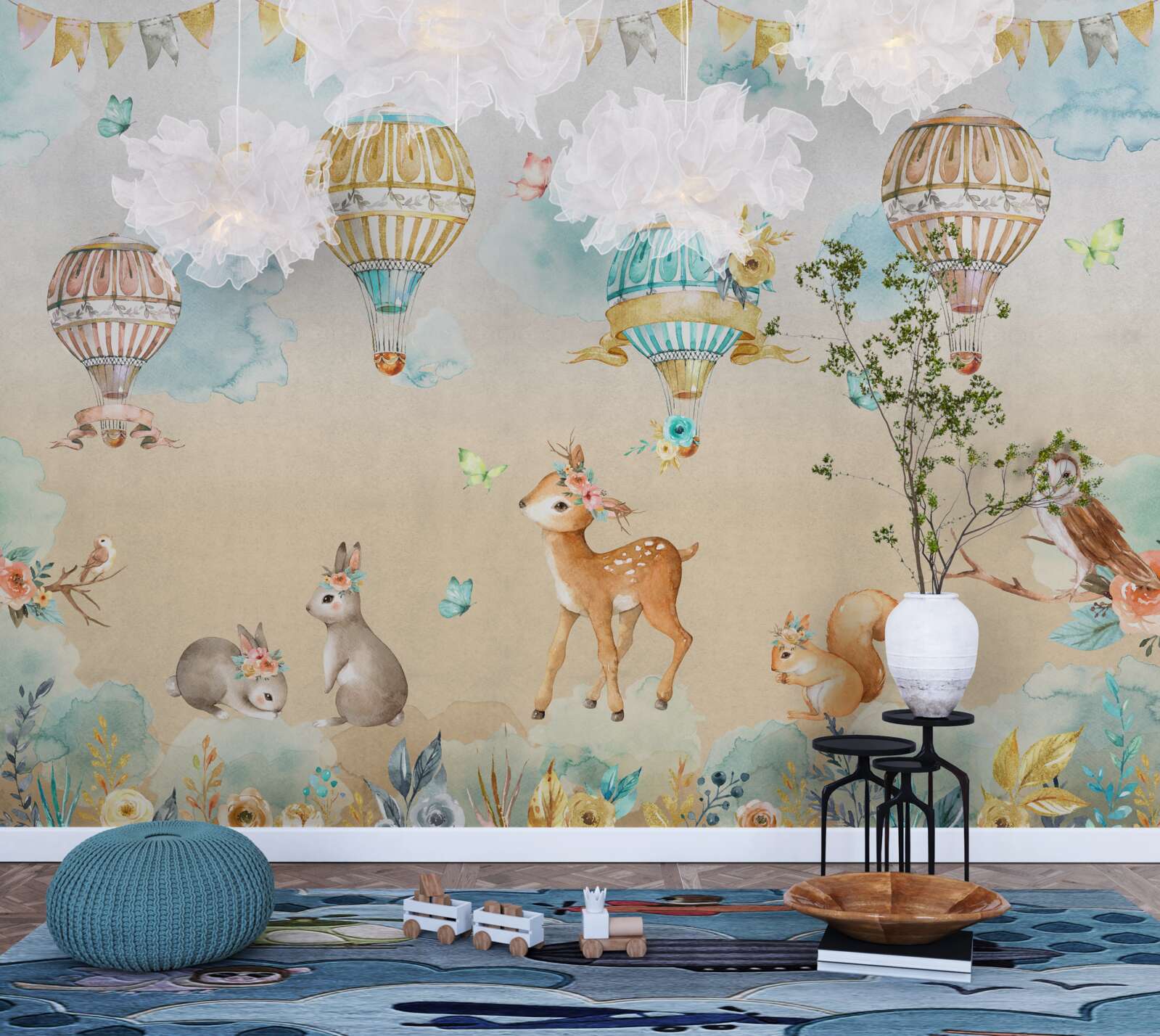 Papier peint les animaux triomphent et les ballons flottent dans l'air
