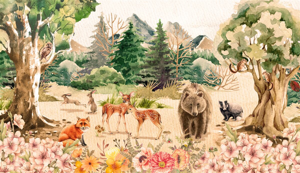 Papier peint la forêt au printemps et le réveil des animaux