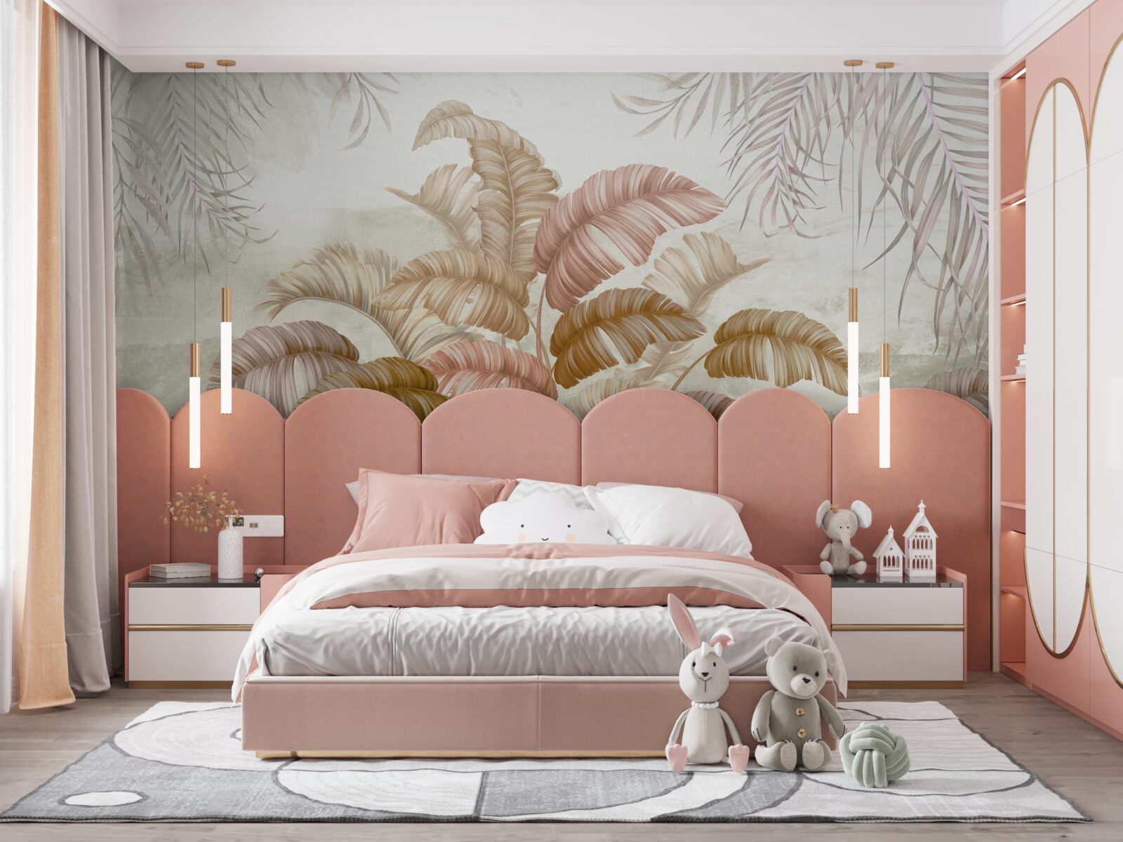 Papier peint arbuste tropical puissant avec des feuilles