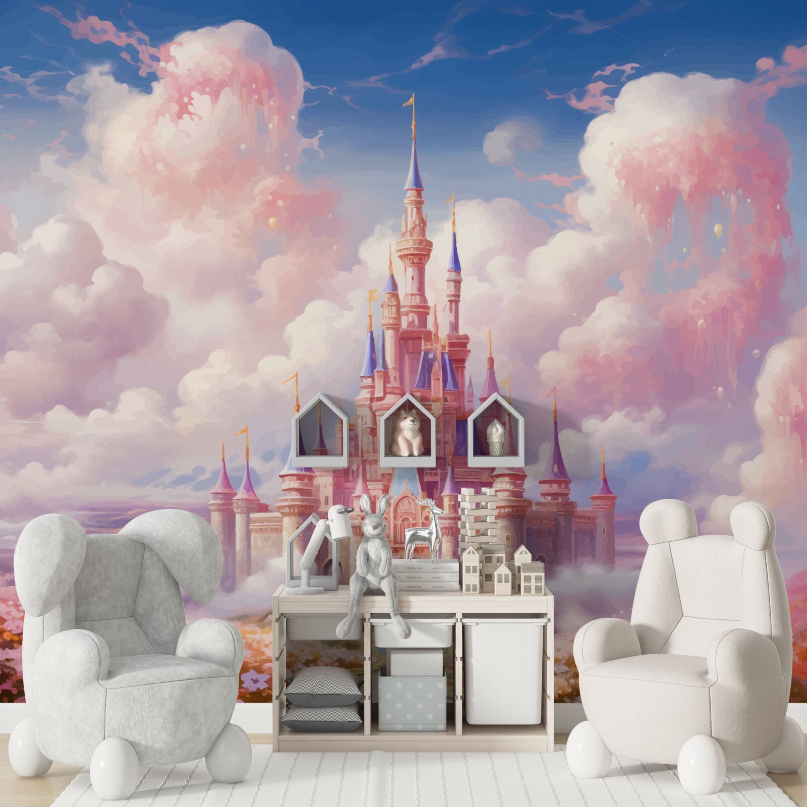 Papier peint un palais de princesse dans les nuages