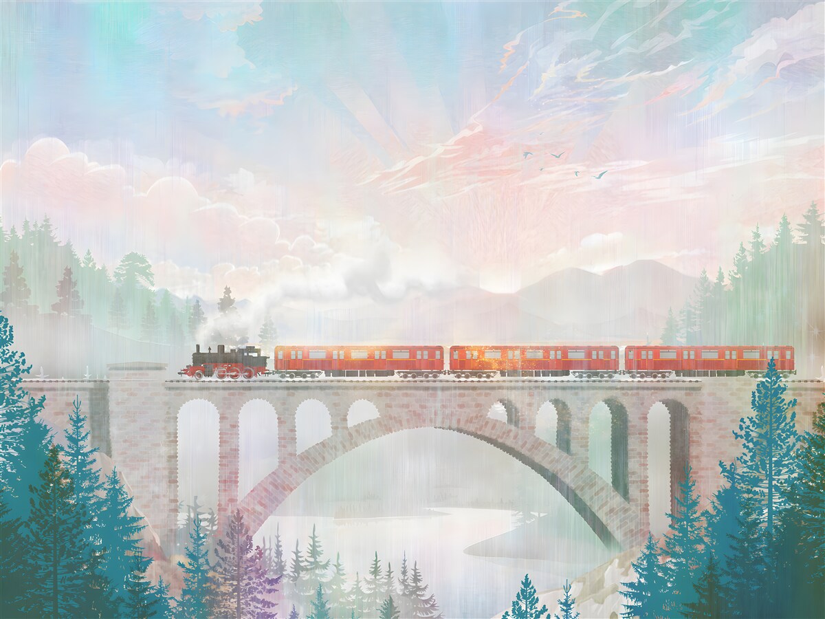 Papier peint un train traverse le pont