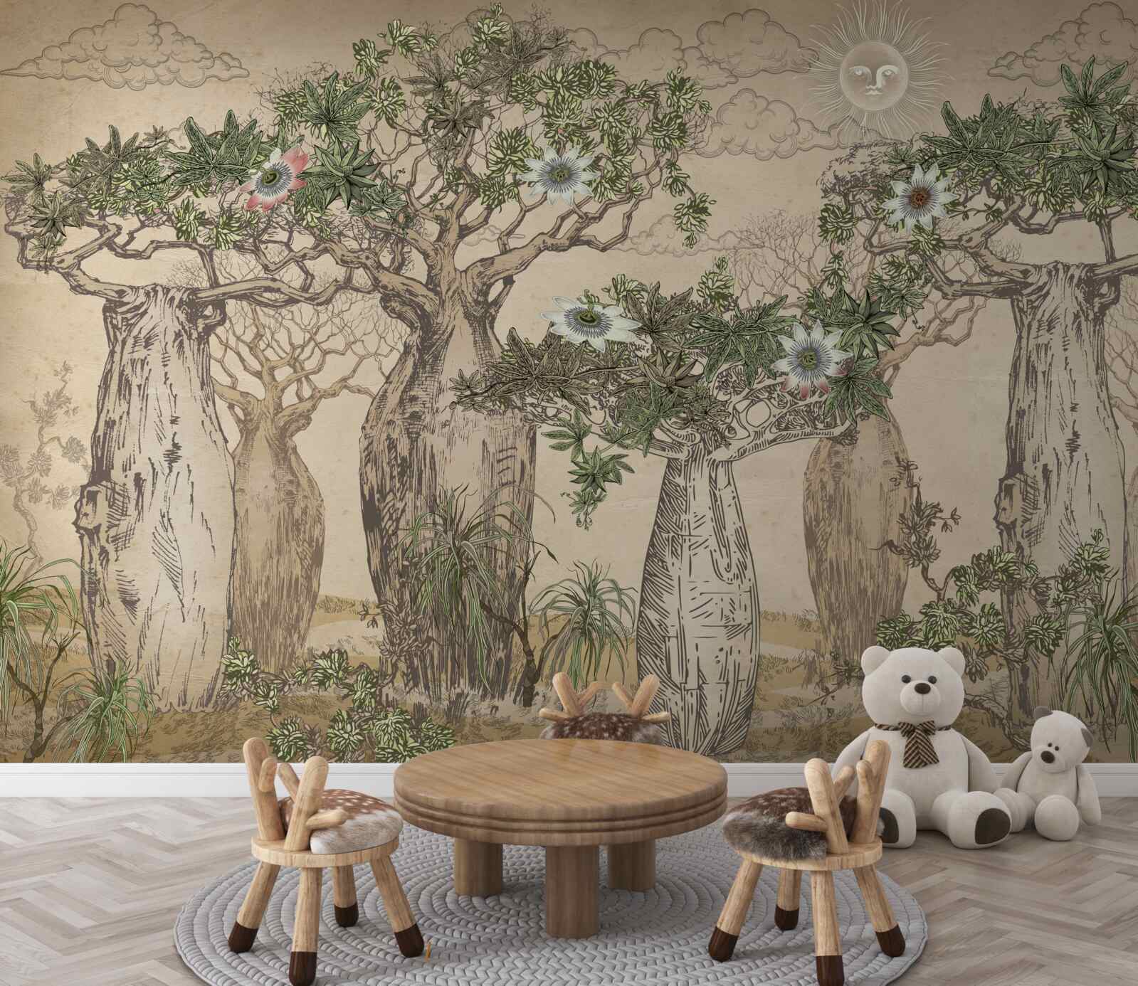 Papier peint des baobabs puissants et majestueux