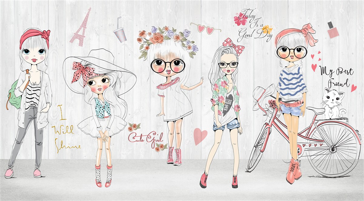 Papier peint filles élégantes et à la mode