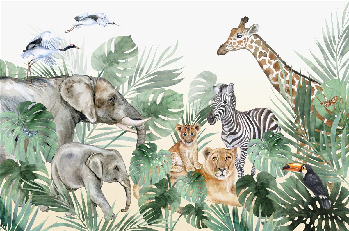 Papier peint grands animaux des tropiques