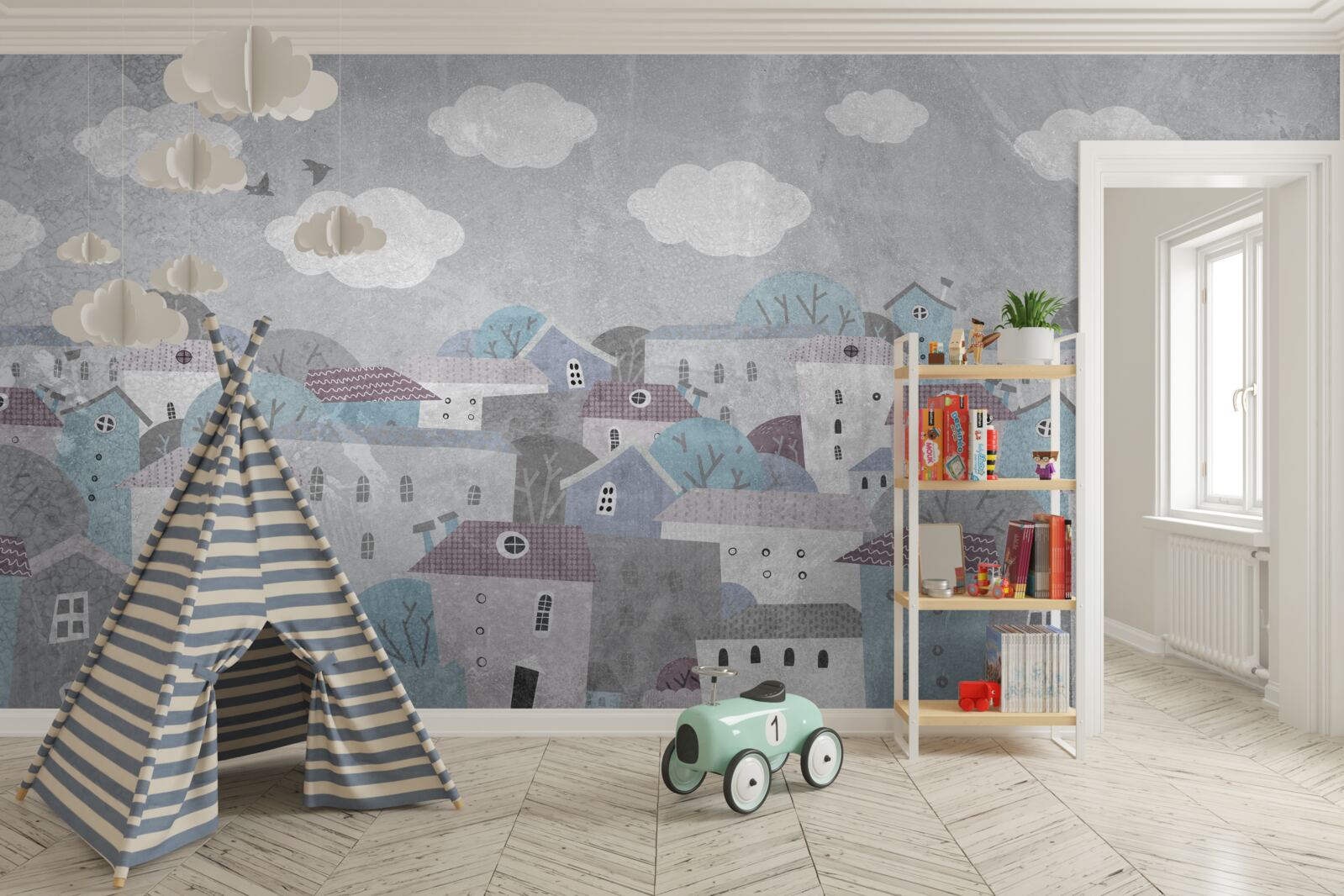 Papier peint le soir tombe sur la ville