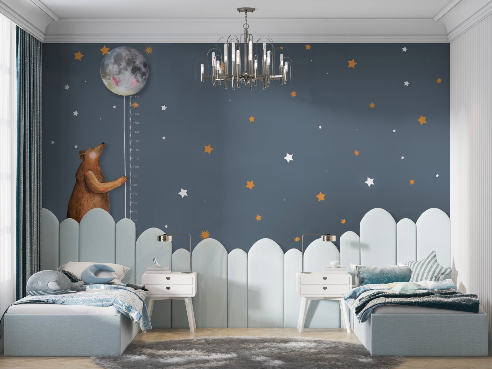 Papier peint l'ours élève la lune vers le ciel