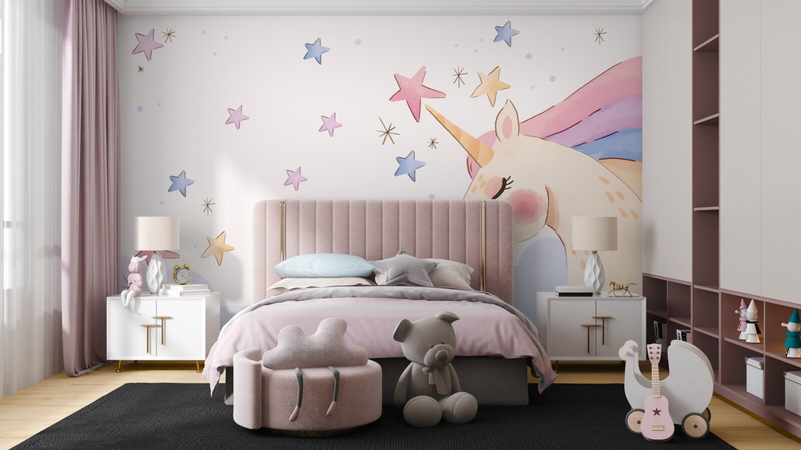 Papier peint licorne rose mignonne