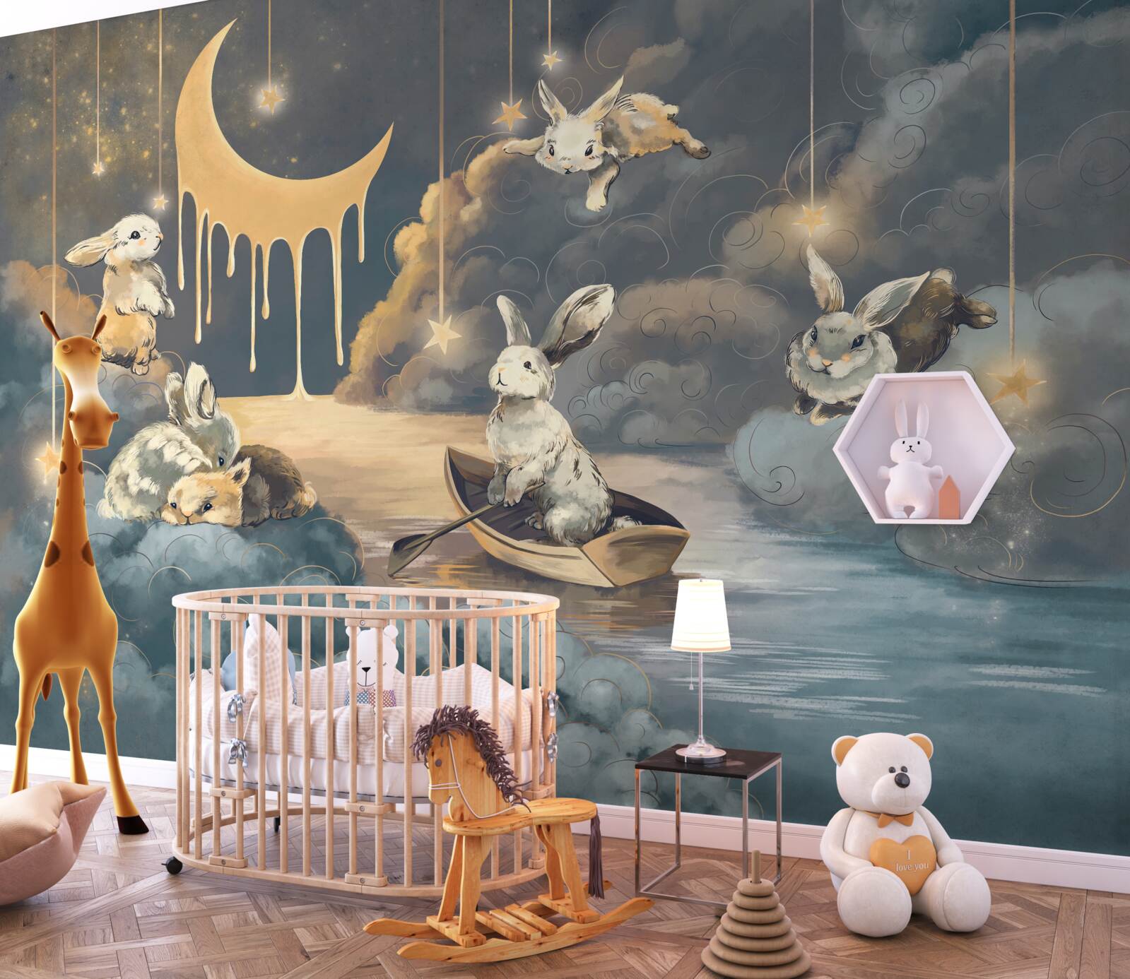 Papier peint de jolis lapins apparaissent dans le ciel nocturne