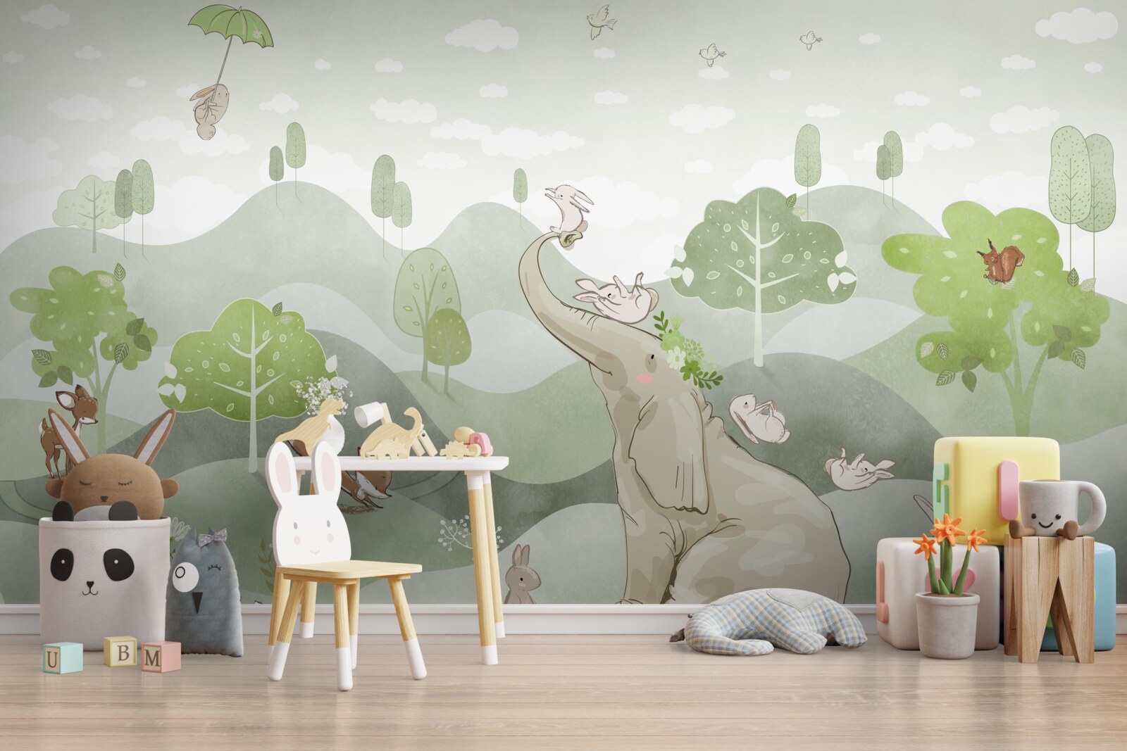 Papier peint L'éléphant reçoit des vœux d'animaux