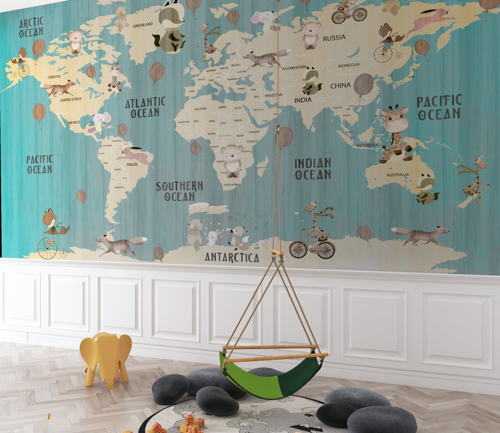 Papier peint Carte du monde pour enfants avec dégradé