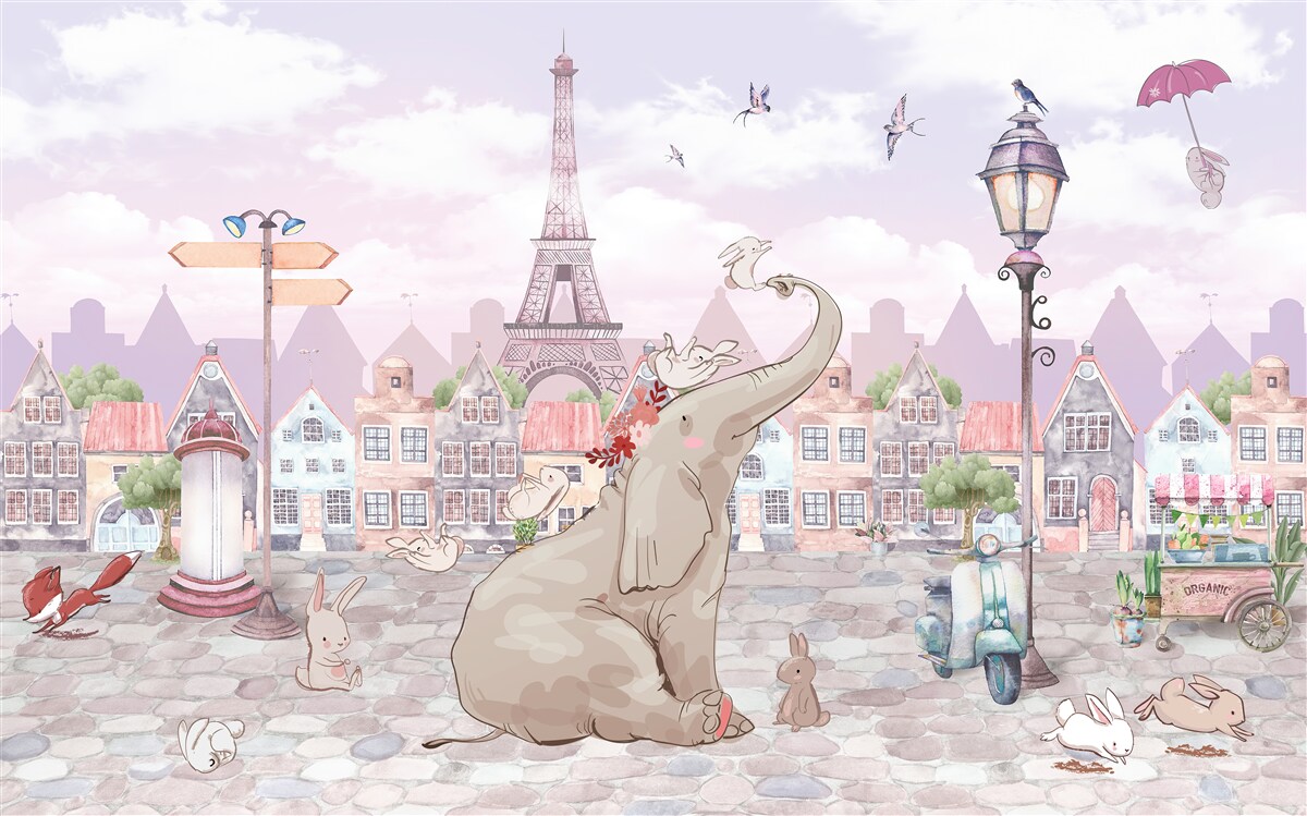 Papier peint un éléphant est arrivé en ville
