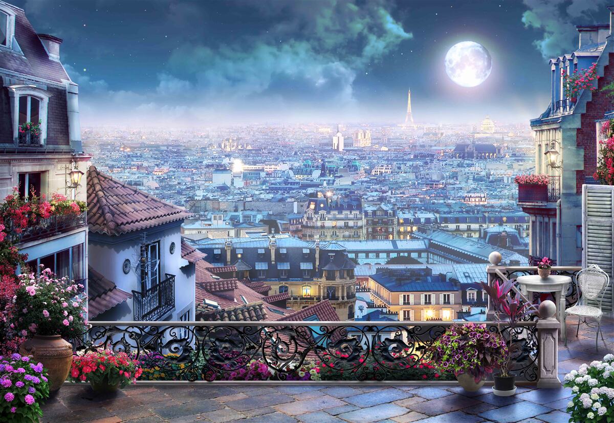 Papier peint panorama de paris en sommeil depuis un balcon