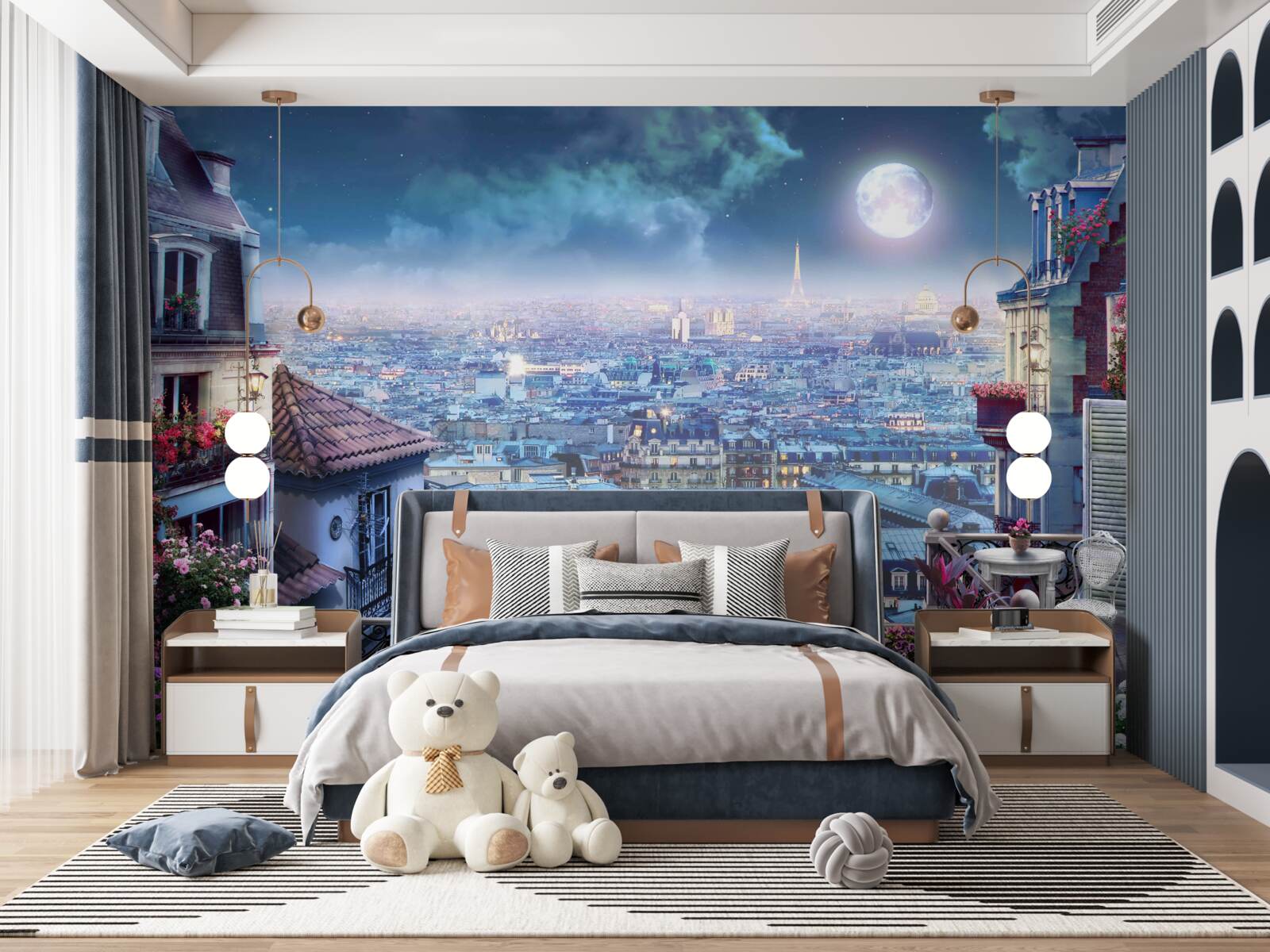 Papier peint panorama de paris en sommeil depuis un balcon
