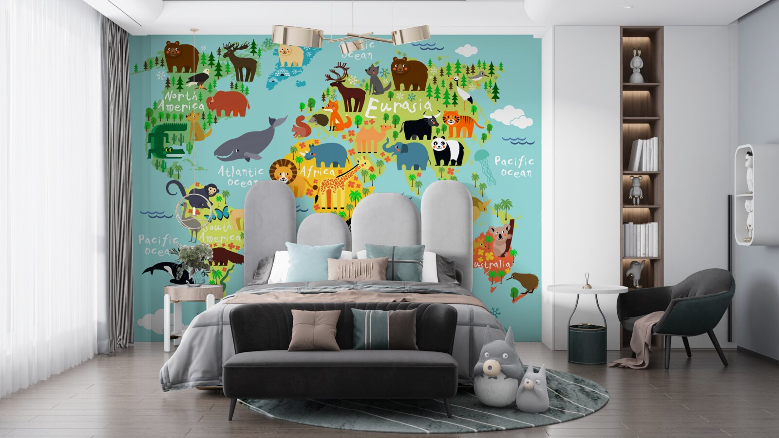 Papier peint une carte du monde pour les enfants et les continents