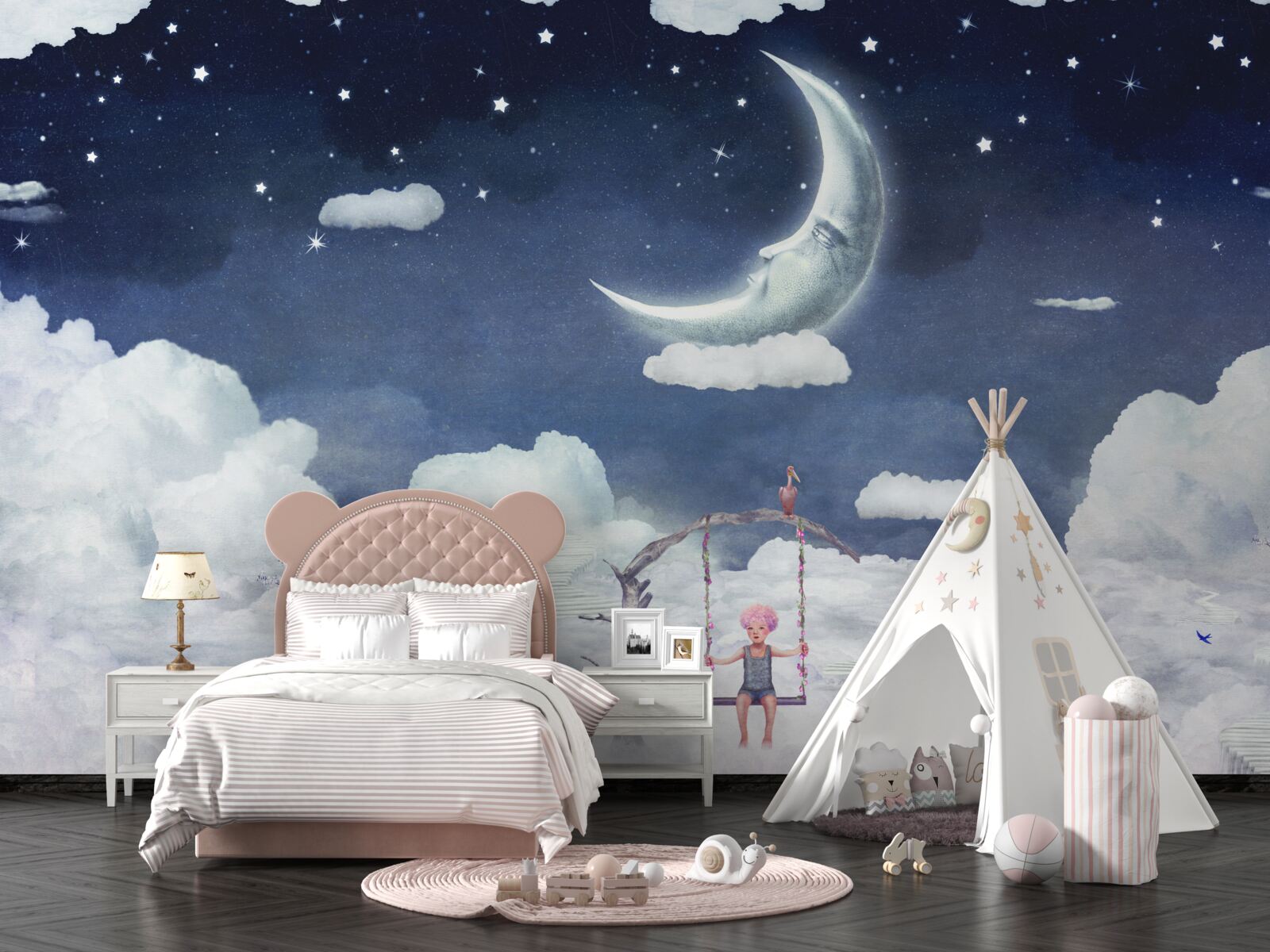 Papier peint jeune homme marchant au clair de lune