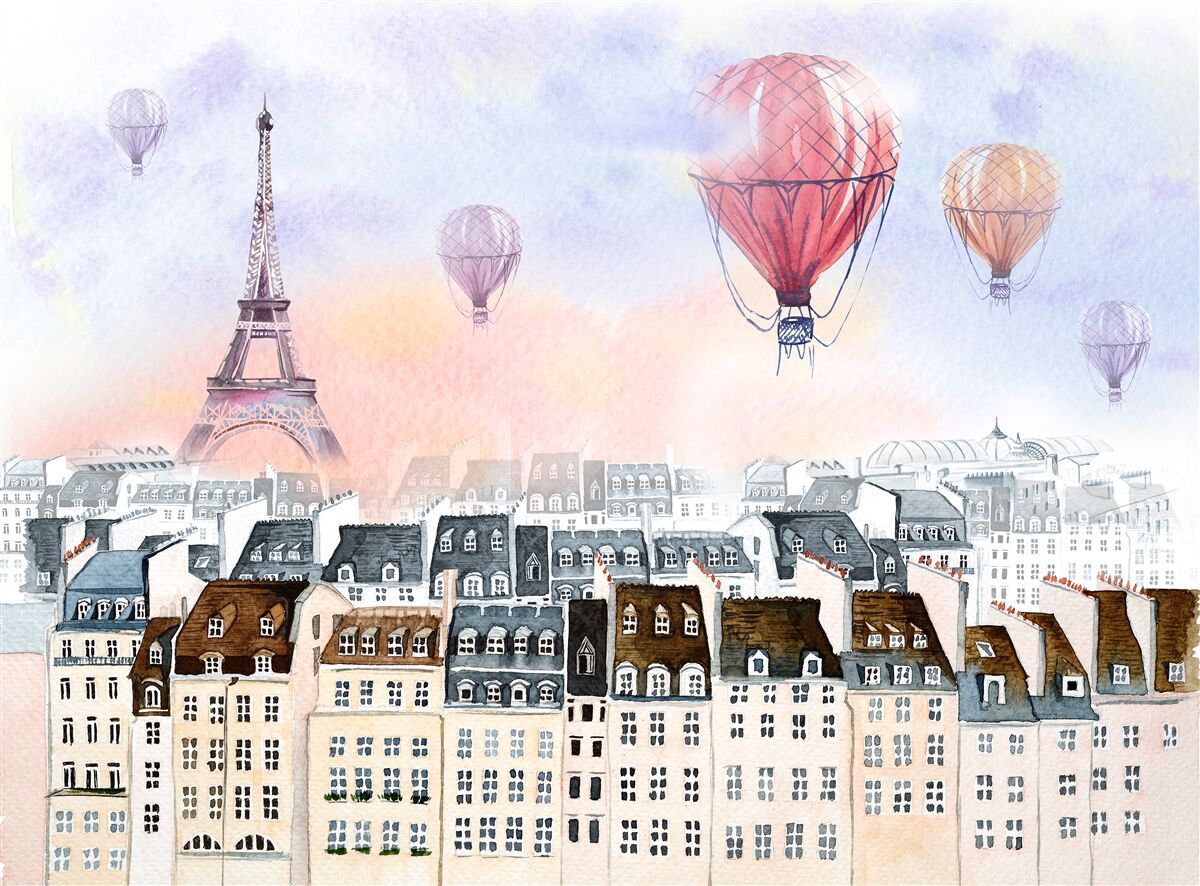 Papier peint tour eiffel et immeubles parisiens