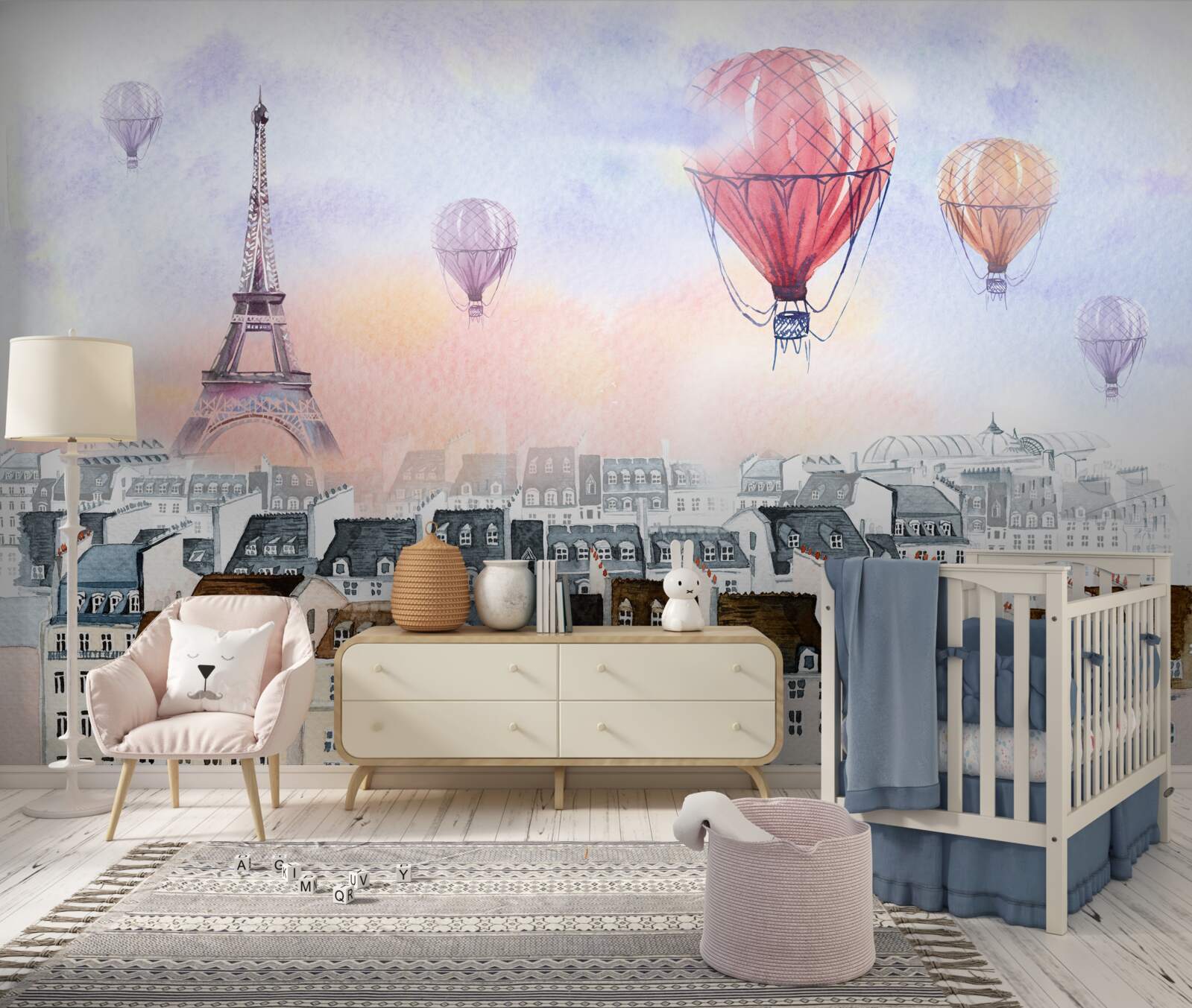Papier peint tour eiffel et immeubles parisiens