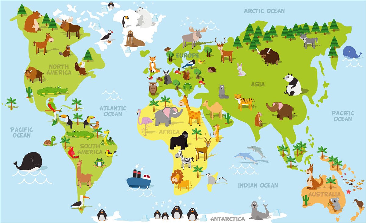 Papier peint les continents et leurs principaux habitants